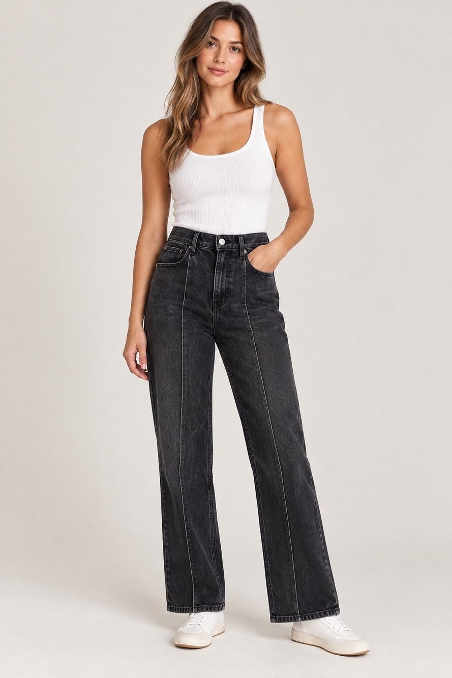 Abercrombie Curve Love 90s Relaxed High Rise Front Seam Jeans Black 29/8